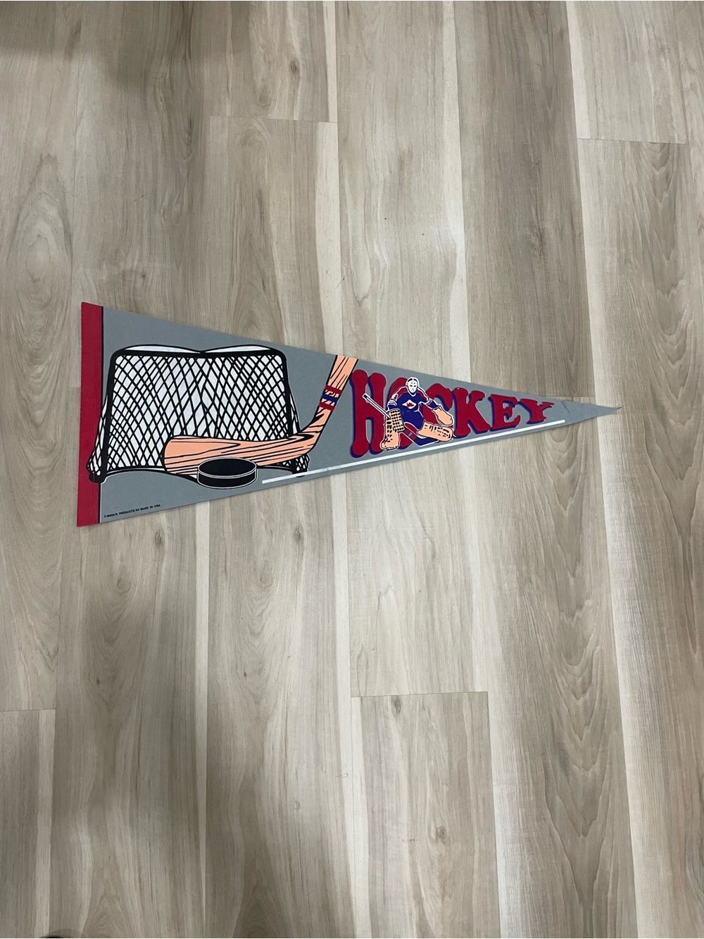 Retro Hockey Pennant in Gray, Red, Blue